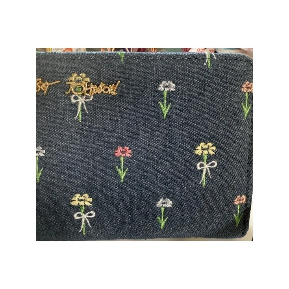 Betsey‎ Johnson Denim Wallet Wristlet Floral Embroidered Y2K Kitschy Boho NWT